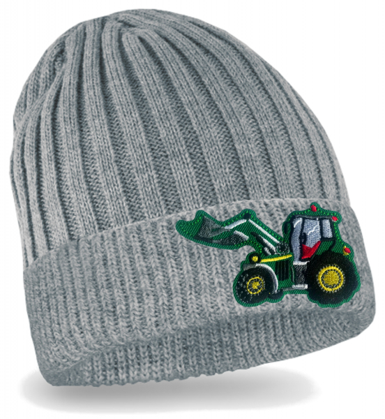 Traktor Strickmütze Kinder Beanie Grüner Frontlader
