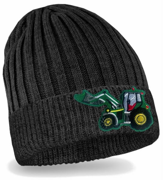 Traktor Strickmütze Kinder Beanie Grüner Frontlader