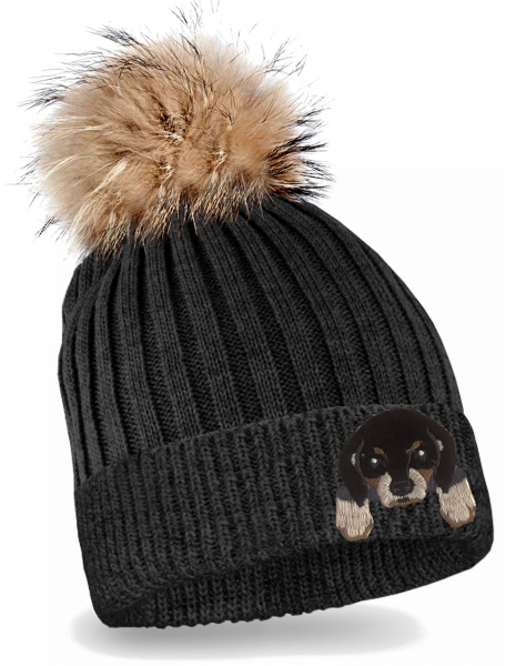 Rottweiler Strickmütze mit Bommel Kinder Beanie Hund