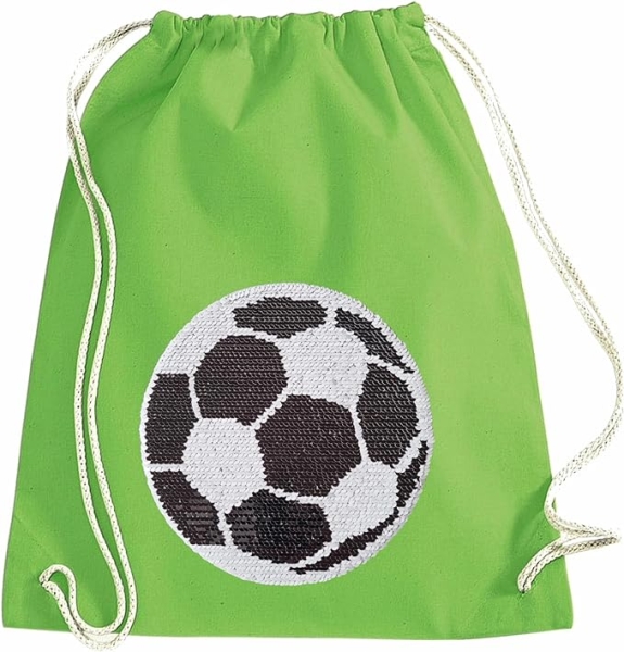 Kinder Turnbeutel Wendepailletten Fußball Sportbeutel Sportsack Turnsack Gymbag Gymsack Grün