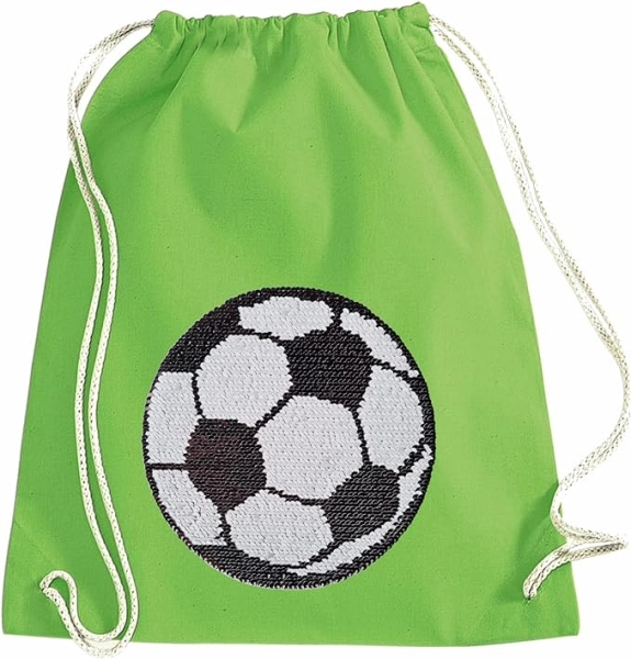 Kinder Turnbeutel Wendepailletten Fußball Sportbeutel Sportsack Turnsack Gymbag Gymsack Grün