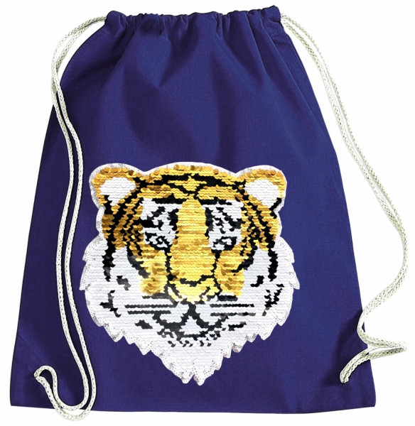 Kinder Turnbeutel Wendepailletten Tiger Sportbeutel Sportsack Turnsack Gymbag Gymsack Blau