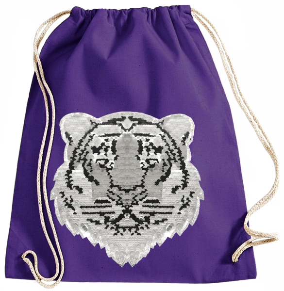 Kinder Turnbeutel Wendepailletten Tiger Sportbeutel Sportsack Turnsack Gymbag Gymsack Lila