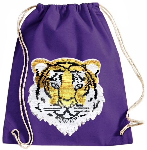 Kinder Turnbeutel Wendepailletten Tiger Sportbeutel Sportsack Turnsack Gymbag Gymsack Lila