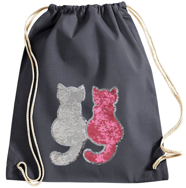 Kinder Turnbeutel Wendepailletten Katzen Sportbeutel Sportsack Turnsack Gymbag Gymsack Grau