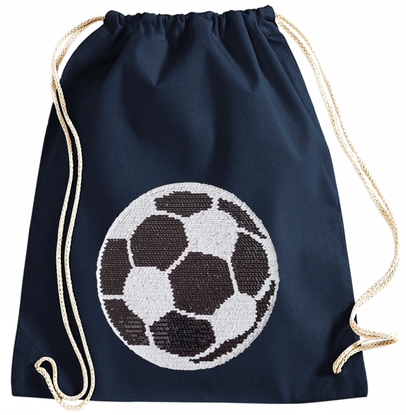 Kinder Turnbeutel Wendepailletten Fußball Sportbeutel Sportsack Turnsack Gymbag Gymsack Dunkelblau