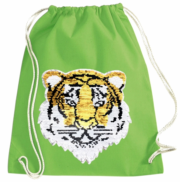 Kinder Turnbeutel Wendepailletten Tiger - Sportbeutel Sportsack Turnsack Gymbag Gymsack - Grün