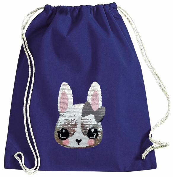 Kinder Turnbeutel Wendepailletten Hase - Kaninchen Sportbeutel Hasen Turnsack - Blau