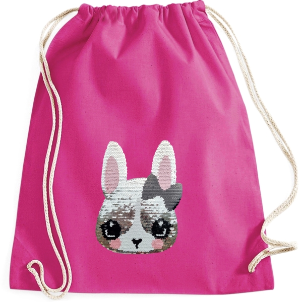 Kinder Turnbeutel Wendepailletten Hase - Mädchen Sportbeutel Hasen Turnsack - Pink