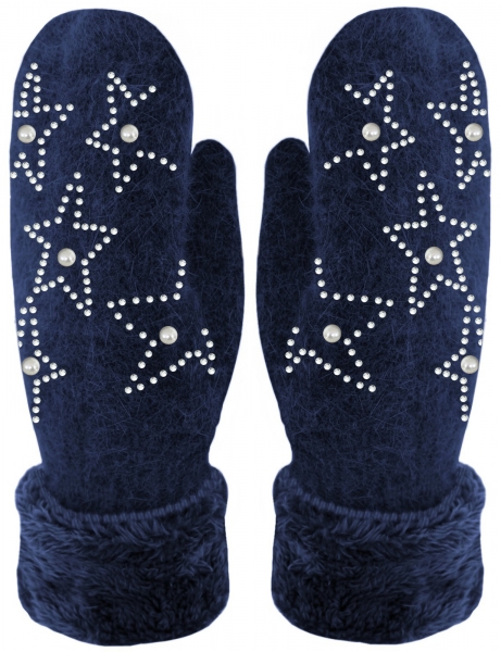 Handschuhe Fäustlinge mit Perlen und Stern Glitzer Strick Handschuhe gefüttert