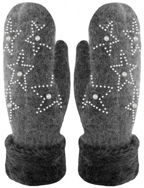 Handschuhe Fäustlinge mit Perlen und Stern Glitzer Strick Handschuhe gefüttert
