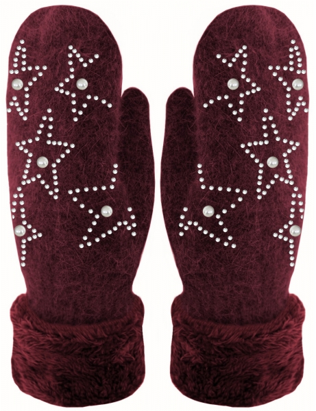 Handschuhe Fäustlinge mit Perlen und Stern Glitzer Strick Handschuhe gefüttert