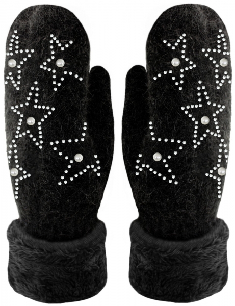 Handschuhe Fäustlinge mit Perlen und Stern Glitzer Strick Handschuhe gefüttert