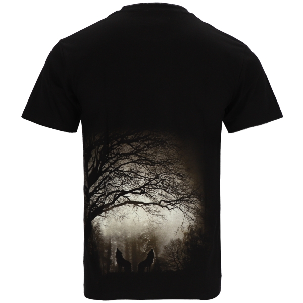 T-Shirt Wolf im Vollmond - Damen Herren Heulende Wölfe Shirt - Schwarz