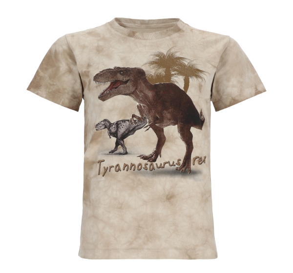 Kinder T-Shirt Dinosaurier Tyrannosaurus Rex - Dino T-Rex Batik Shirt - Beige-Braun