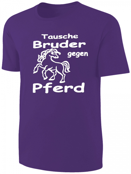 Kinder Sprüche T-Shirt Tausche Bruder gegen Pferd Lila