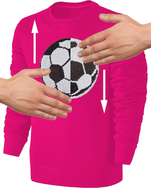 Kinder Fußball Wendepailletten Sweatshirt - EM WM Mädchen Fussball Streichel Pullover Pulli Hoodie - Pink