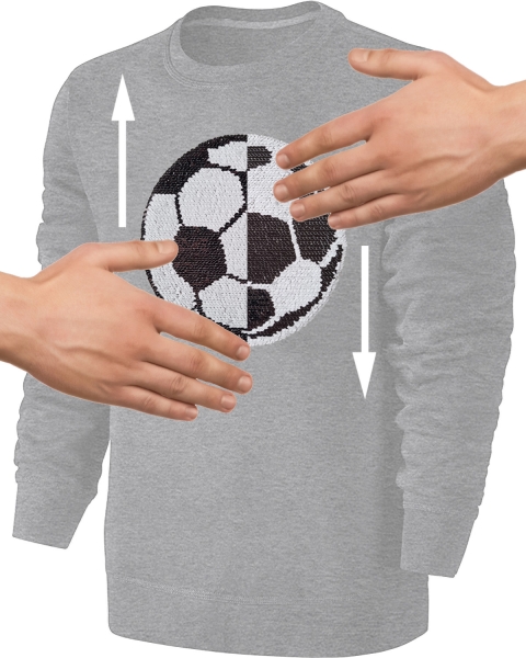 Kinder Fußball Wendepailletten Sweatshirt - EM WM Fussball Streichel Pullover Pulli Hoodie - Grau