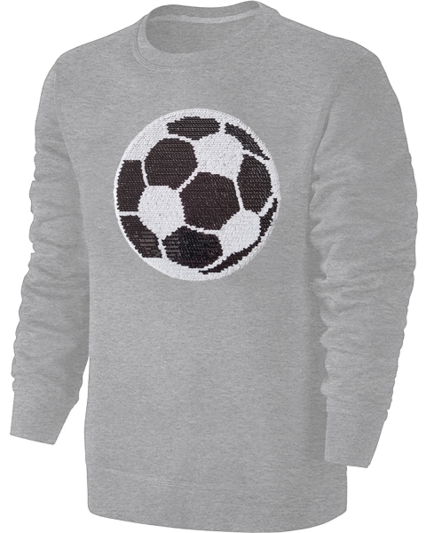 Kinder Fußball Wendepailletten Sweatshirt - EM WM Fussball Streichel Pullover Pulli Hoodie - Grau