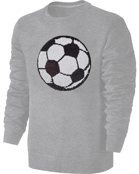 Kinder Fußball Wendepailletten Sweatshirt - EM WM Fussball Streichel Pullover Pulli Hoodie - Grau