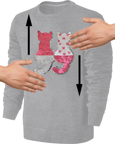 Kinder Wendepailletten Katzen Sweatshirt - Katze Streichel Pullover Pulli Hoodie Mädchen - Grau