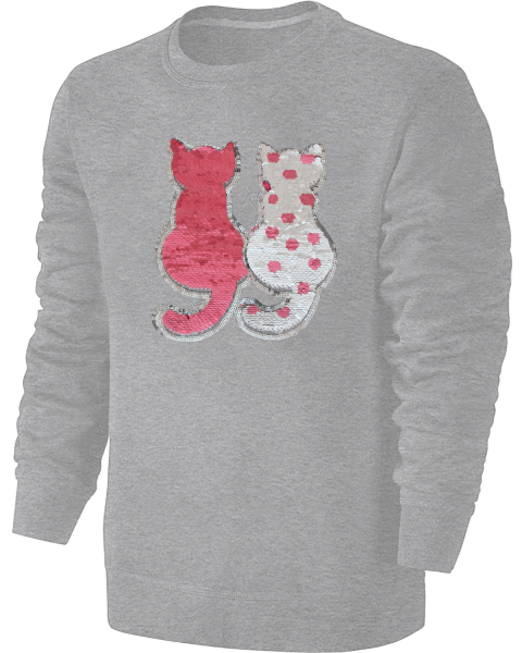 Kinder Wendepailletten Katzen Sweatshirt - Katze Streichel Pullover Pulli Hoodie Mädchen - Grau