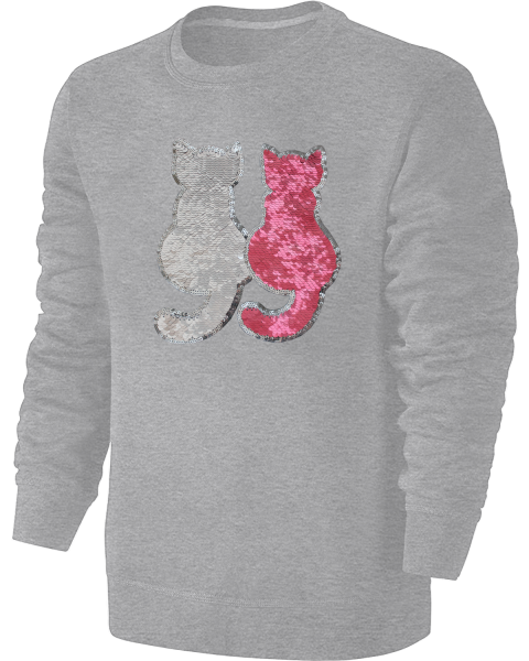 Kinder Wendepailletten Katzen Sweatshirt - Katze Streichel Pullover Pulli Hoodie Mädchen - Grau