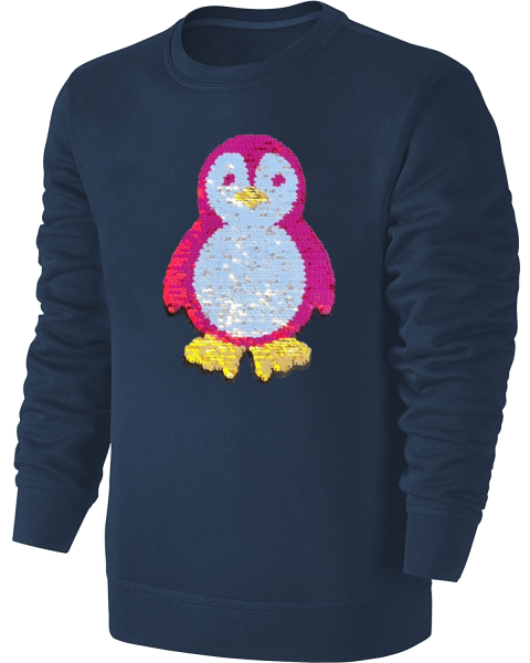 Kinder Pinguin Wendepailletten Sweatshirt - Streichel Pullover Pulli Hoodie - Blau
