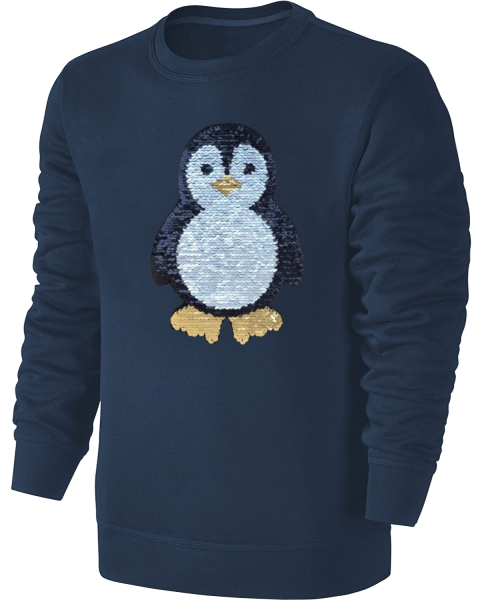Kinder Pinguin Wendepailletten Sweatshirt - Streichel Pullover Pulli Hoodie - Blau