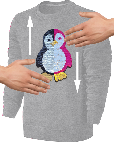 Kinder Pinguin Wendepailletten Sweatshirt - Streichel Pullover Pulli Hoodie - Grau