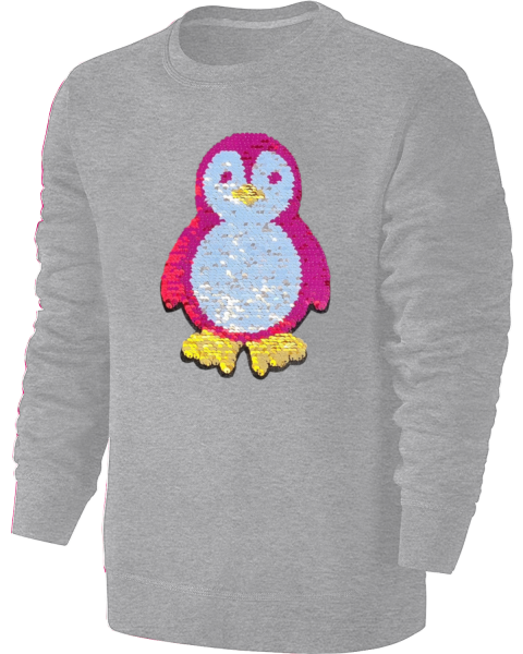 Kinder Pinguin Wendepailletten Sweatshirt - Streichel Pullover Pulli Hoodie - Grau