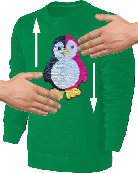 Kinder Pinguin Wendepailletten Sweatshirt - Streichel Pullover Pulli Hoodie - Grün