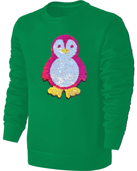Kinder Pinguin Wendepailletten Sweatshirt - Streichel Pullover Pulli Hoodie - Grün