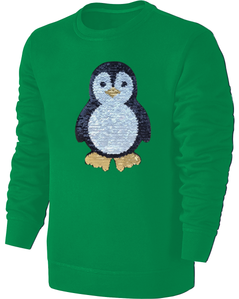 Kinder Pinguin Wendepailletten Sweatshirt - Streichel Pullover Pulli Hoodie - Grün