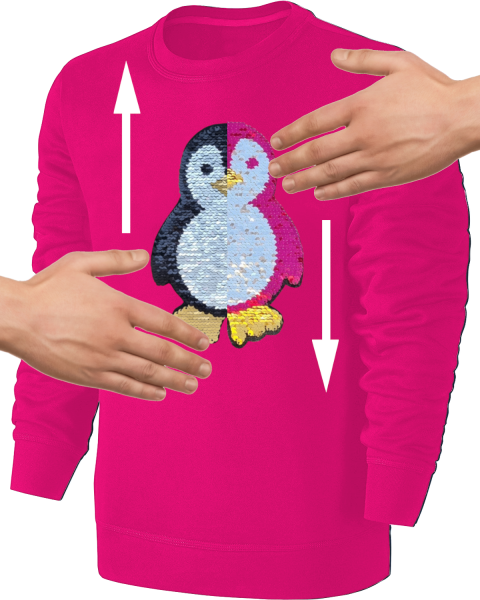 Kinder Pinguin Wendepailletten Sweatshirt - Mädchen Streichel Pullover Pulli Hoodie - Pink