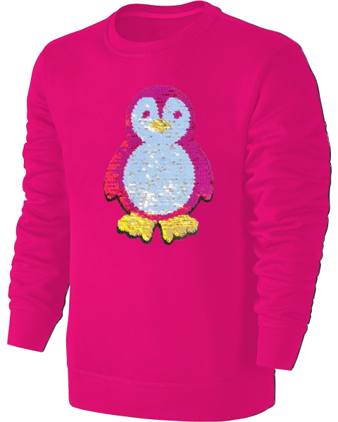 Kinder Pinguin Wendepailletten Sweatshirt - Mädchen Streichel Pullover Pulli Hoodie - Pink