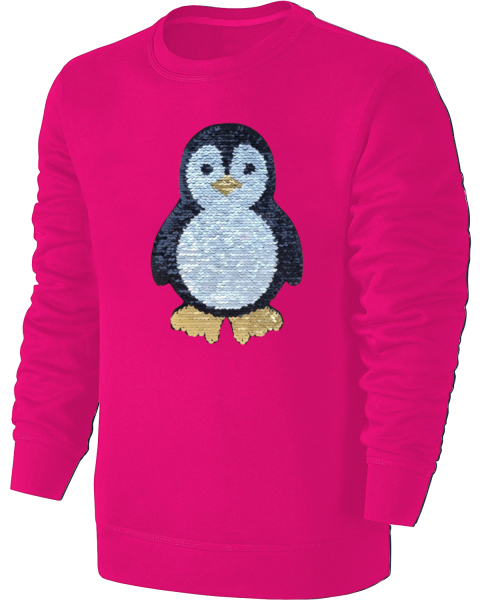 Kinder Pinguin Wendepailletten Sweatshirt - Mädchen Streichel Pullover Pulli Hoodie - Pink