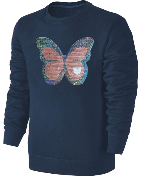 Kinder Schmetterling Wendepailletten Sweatshirt - Glitzer Falter Tagfalter Streichel Pullover Pulli Hoodie - Blau