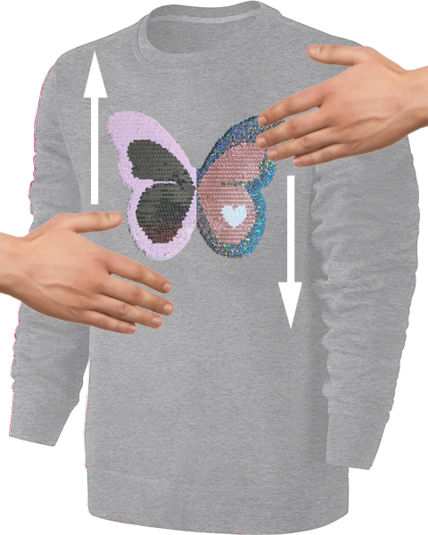 Kinder Schmetterling Wendepailletten Sweatshirt - Glitzer Falter Tagfalter Streichel Pullover Pulli Hoodie - Grau