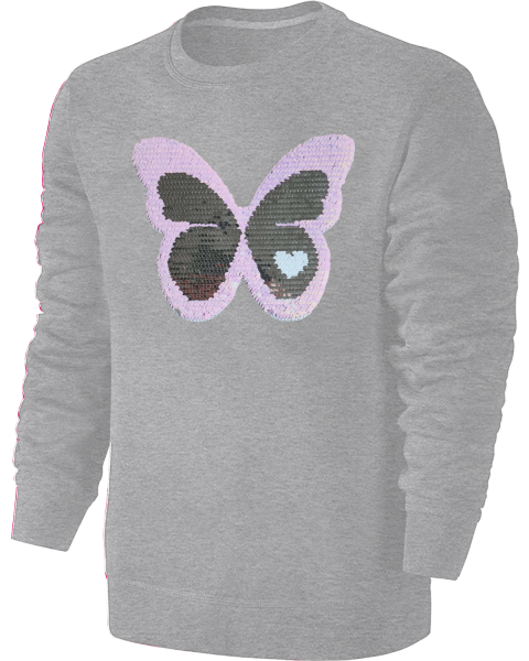 Kinder Schmetterling Wendepailletten Sweatshirt - Glitzer Falter Tagfalter Streichel Pullover Pulli Hoodie - Grau