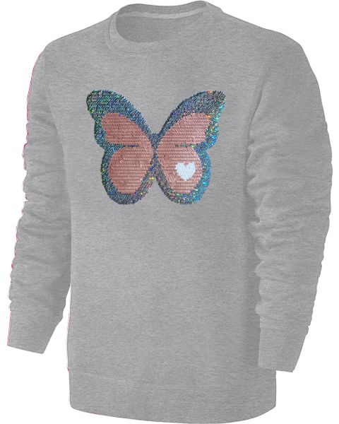 Kinder Schmetterling Wendepailletten Sweatshirt - Glitzer Falter Tagfalter Streichel Pullover Pulli Hoodie - Grau