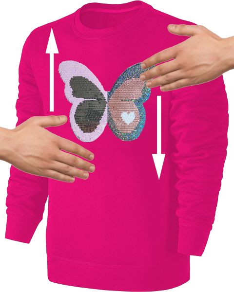 Kinder Schmetterling Wendepailletten Sweatshirt - Mädchen Glitzer Falter Tagfalter Streichel Pullover Pulli Hoodie - Pink