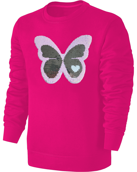 Kinder Schmetterling Wendepailletten Sweatshirt - Mädchen Glitzer Falter Tagfalter Streichel Pullover Pulli Hoodie - Pink