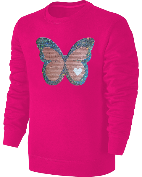 Kinder Schmetterling Wendepailletten Sweatshirt - Mädchen Glitzer Falter Tagfalter Streichel Pullover Pulli Hoodie - Pink