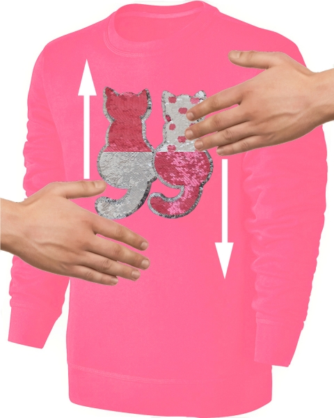 Kinder Wende Pailletten Sweatshirt Katzen Mädchen Streichel Pullover Pink