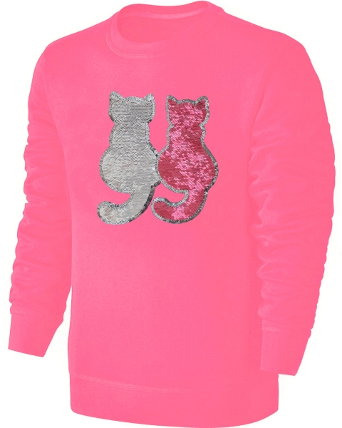 Kinder Wende Pailletten Sweatshirt Katzen Mädchen Streichel Pullover Pink