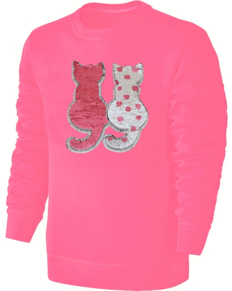 Kinder Wende Pailletten Sweatshirt Katzen Mädchen Streichel Pullover Pink