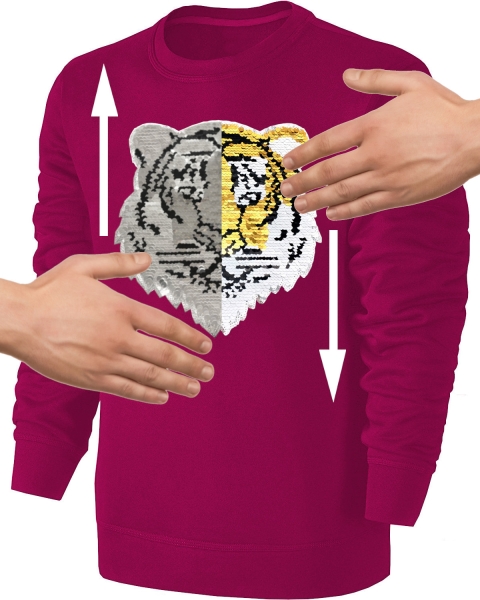 Kinder Wendepailletten Sweatshirt Tiger Streichel Pullover Pulli Hoodie Pink