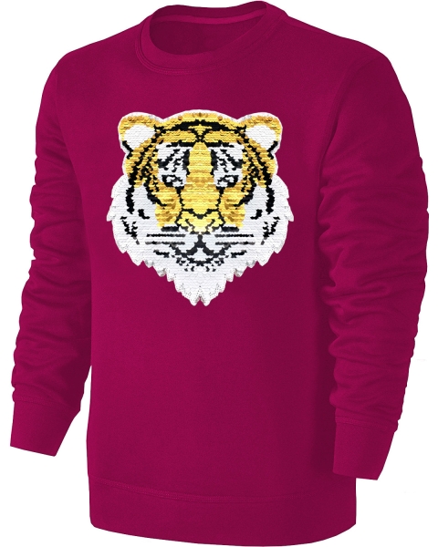 Kinder Wendepailletten Sweatshirt Tiger Streichel Pullover Pulli Hoodie Pink