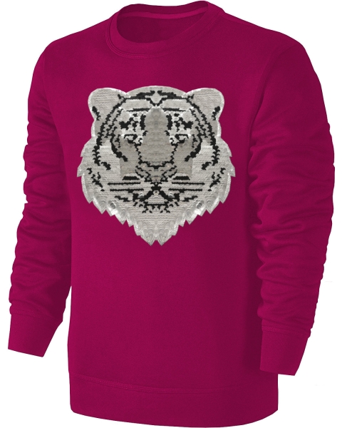 Kinder Wendepailletten Sweatshirt Tiger Streichel Pullover Pulli Hoodie Pink